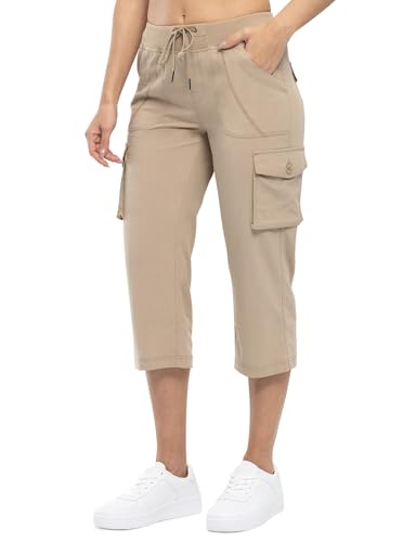 TBMPOY Womens Cargo Capris Hiking Lightweight Pants 6 Pockets Quick Dry Casual Outdoor Trip Loose Shorts Cropped Cotton Khaki XXL - Image 3