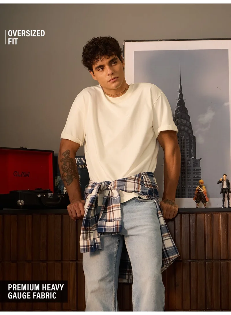 The Souled Store Men Off White Solid Oversized T-Shirts