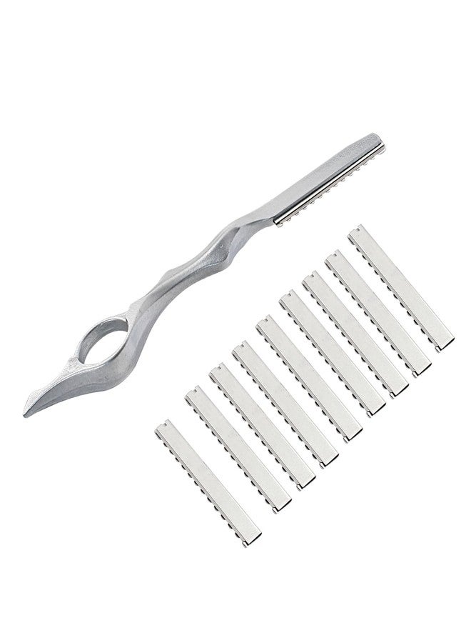 Coufce 11 Pieces Hair Styling Razor Stainless Steel Hair Cutting Texturizing Razors Hair Thinning Comb 10 Pieces Replacement Spare Blades(Silver) - Image 1