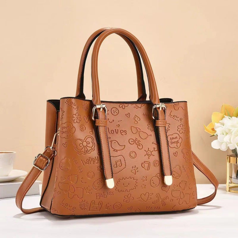 New Cyber Celebrant Cartoon Embossed Women'S Bag Large Capacity Handbag Fashion High-End Sense Trendy Simple Shoulder Crossbody Bag - Image 3