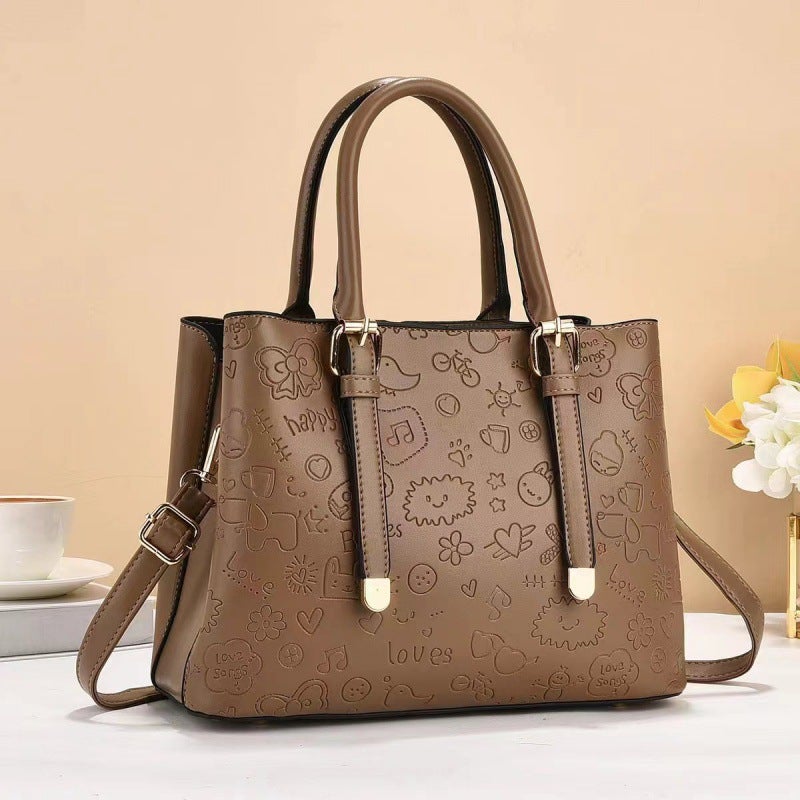 New Cyber Celebrant Cartoon Embossed Women'S Bag Large Capacity Handbag Fashion High-End Sense Trendy Simple Shoulder Crossbody Bag - Image 4