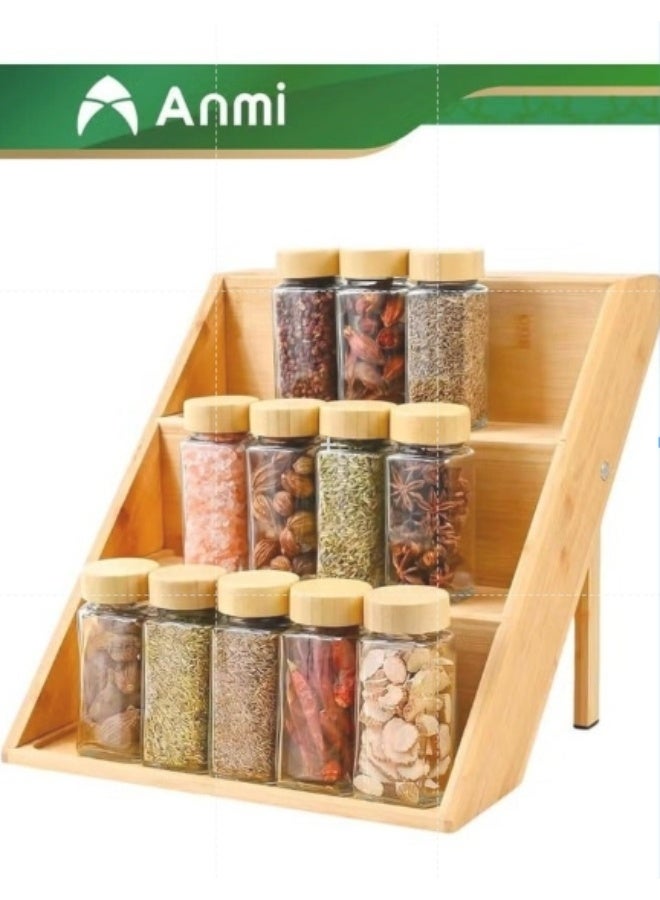 أنمي رف توابل خيزران من 3 طبقات، رفوف توابل مطبخ قائمة بذاتها لأدراج الخزانة وسطح العمل