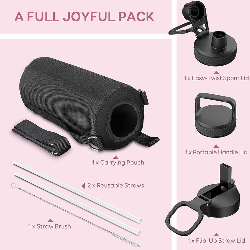 Insulated Water Bottle 1L, Stainless Steel Insulated Water Bottle with Straw & 3 Lids, Double Vacuum Leak Proof Cold and Hot Water Bottle, Sturdiness and Easy to Clean, Bubble Gum - Image 5