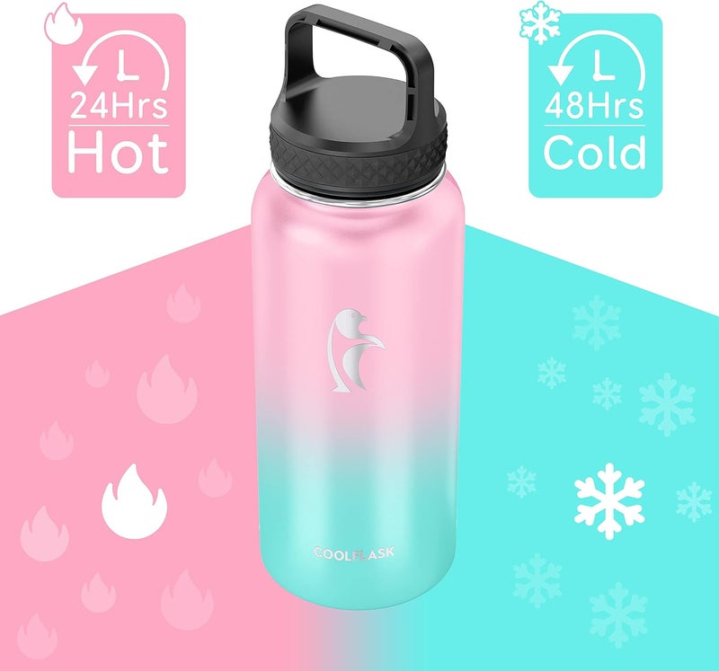 Insulated Water Bottle 1L, Stainless Steel Insulated Water Bottle with Straw & 3 Lids, Double Vacuum Leak Proof Cold and Hot Water Bottle, Sturdiness and Easy to Clean, Bubble Gum - Image 3
