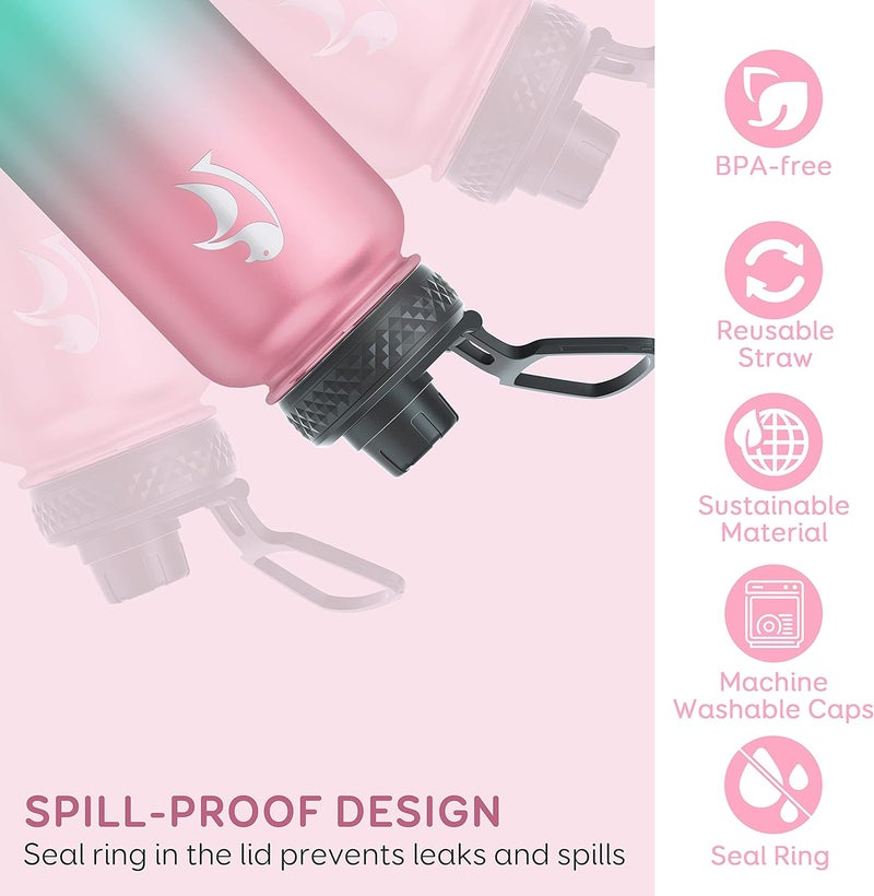 Insulated Water Bottle 1L, Stainless Steel Insulated Water Bottle with Straw & 3 Lids, Double Vacuum Leak Proof Cold and Hot Water Bottle, Sturdiness and Easy to Clean, Bubble Gum - Image 4