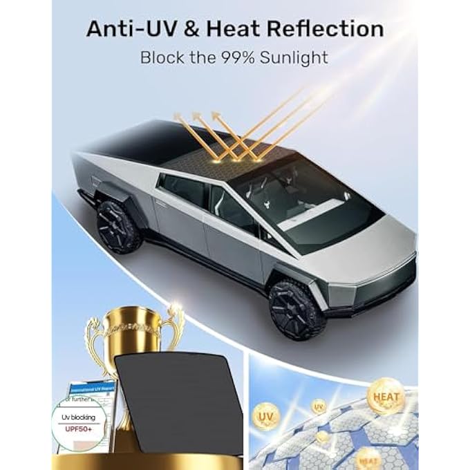 ريحني ستارة الشمس القابلة للطي في السقف لعام 2025 لعام 2025 لإكسسوارات سايبرتراك 2024 2025 ستائر زجاجية قابلة للطي من النافذة بدون فجوات قابلة للطي للحفاظ على كتلة التبريد سوداء باللون الأشعة فوق البنفسجية - Image 2