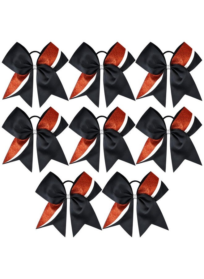Aileam 8 PCS Large Glitter Cheer Bows 8" Hair Bows Sparkly Cheerleading Softball Team Bow Hair Ponytail Holder Accessories for cheerleaders football Competition Sports- Black Red White - Image 1