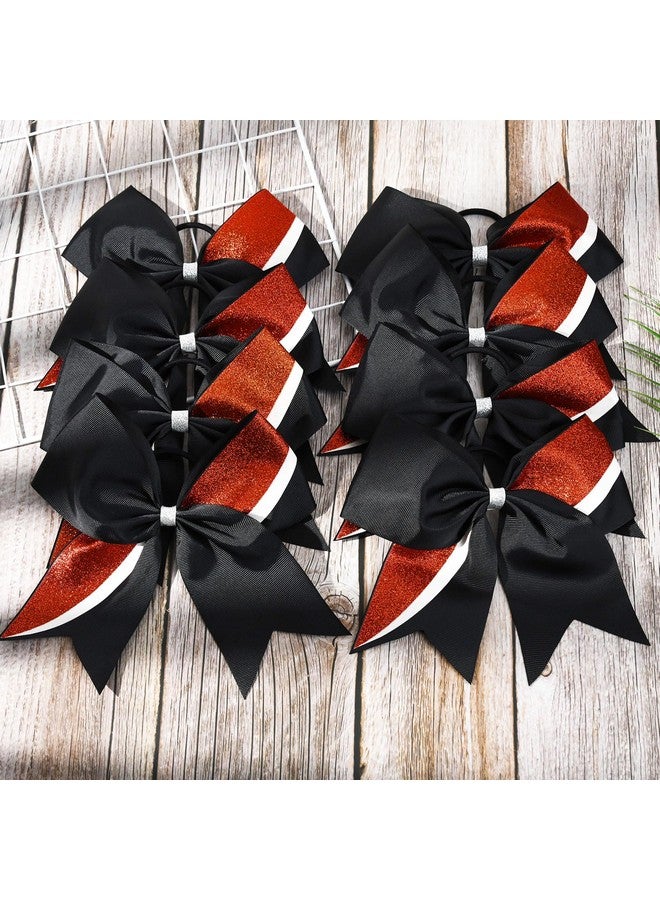 Aileam 8 PCS Large Glitter Cheer Bows 8" Hair Bows Sparkly Cheerleading Softball Team Bow Hair Ponytail Holder Accessories for cheerleaders football Competition Sports- Black Red White - Image 4