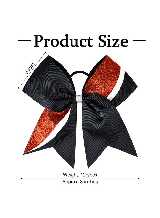 Aileam 8 PCS Large Glitter Cheer Bows 8" Hair Bows Sparkly Cheerleading Softball Team Bow Hair Ponytail Holder Accessories for cheerleaders football Competition Sports- Black Red White - Image 3