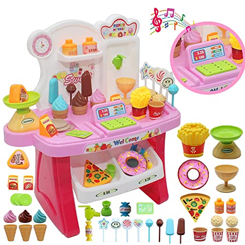 TechHark Battery Operated 37 Pcs Super Market Toy For Kids Mini Supermarket Toy Candy Sweet Shopping Cart, Pretend Play Kitchen Set, Black - Image 2