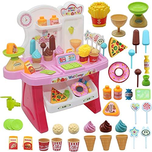 TechHark Battery Operated 37 Pcs Super Market Toy For Kids Mini Supermarket Toy Candy Sweet Shopping Cart, Pretend Play Kitchen Set, Black - Image 1