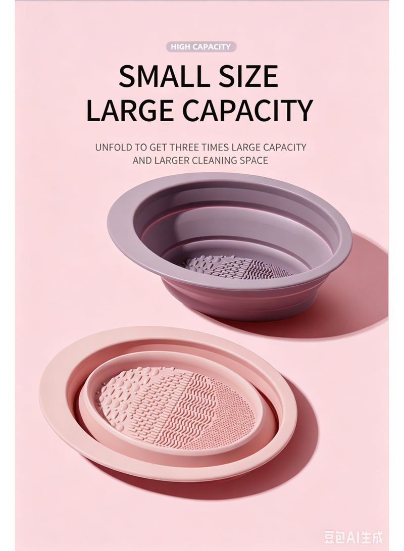 Makeup tool cleaning folding bowl, makeup brush, powder puff, beauty sponge tool, silicone folding bowl cleaning pad, gentle on bristles, portable cleaning bowl. - Image 4