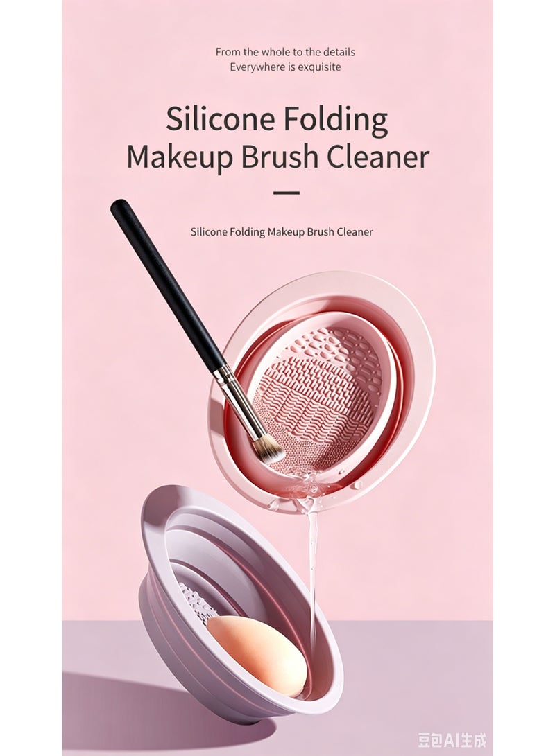 Makeup tool cleaning folding bowl, makeup brush, powder puff, beauty sponge tool, silicone folding bowl cleaning pad, gentle on bristles, portable cleaning bowl. - Image 1