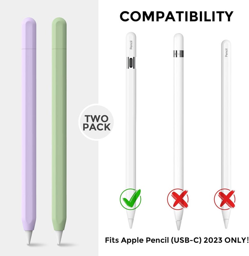 كاست ويف غطاء لقلم آبل (USB-C) 2023، عبوة من قطعتين من السيليكون فائق النحافة، قبضة مانعة للانزلاق متوافقة مع قلم USB-C (أخضر + أرجواني) - Image 2