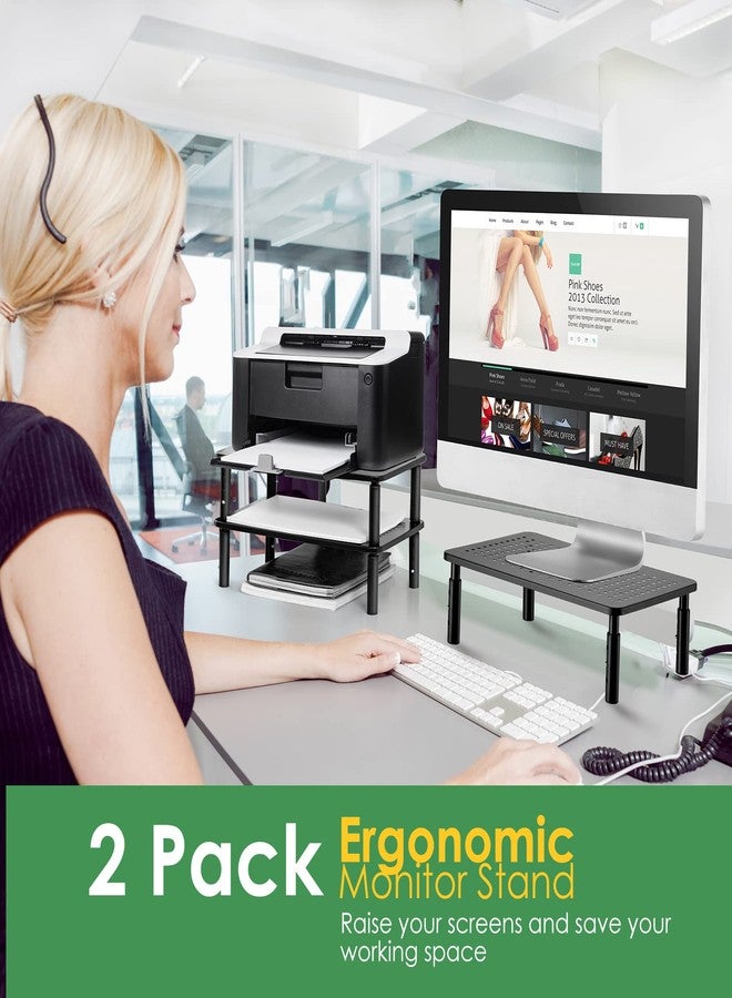 DOLALIKE 2 Pack Desktop Riser, 3 Height Adjustable Monitor stands for 2 Monitors, PC, Computer, Printer, iMac, Desktop Monitor Stand with Ventilated Platform for Airflow - Image 2