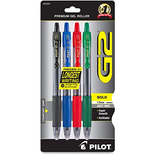 Pilot G2 Premium Retractable Gel-Ink Rolling Ball Pens, Bold Point (1.0mm), 1.0 Gel Pens, Assorted, 4-Pack - Ideal for School, Journaling, & Office Writing - Image 5