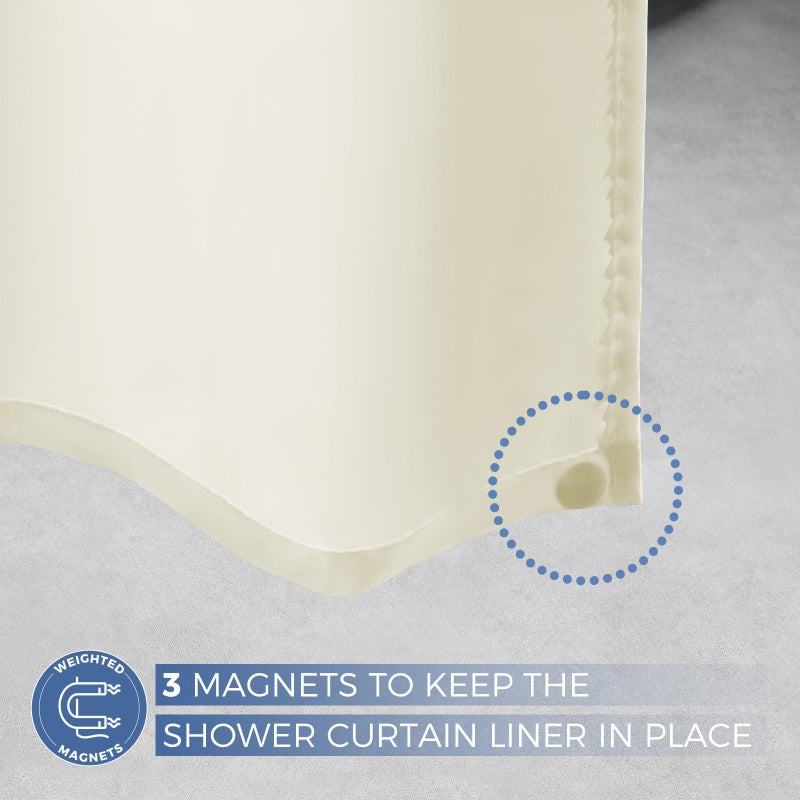 downluxe Waterproof Fabric Shower Curtain Liner, Soft Cloth Shower Liner with 3 Magnets, Machine Washable & Hotel Quality Bathroom Curtain, 70" W x 72" L, Ivory - Image 3