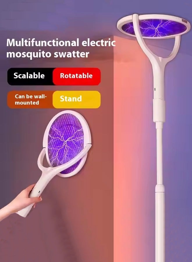 Generic Rotating Head Rechargeable Electric Fly Swatter Racket Bug Zapper Racket Indoor Bug Zapper Indoor Fly Zapper Repellent Fruit Fly Trap Mosquito Zapper, with a Telescopic Extension Bug Zapper Racket Mosquito Fly Gnat Wasp Killer USB Type-C Rechargeable Swatter Indoor Rotating Head  - Image 1