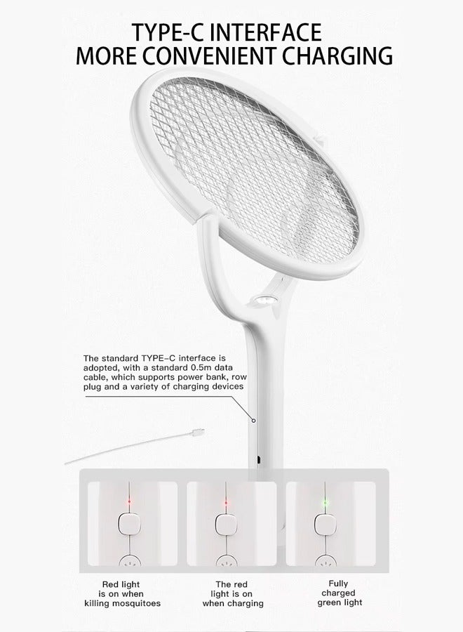Generic Rotating Head Rechargeable Electric Fly Swatter Racket Bug Zapper Racket Indoor Bug Zapper Indoor Fly Zapper Repellent Fruit Fly Trap Mosquito Zapper, with a Telescopic Extension Bug Zapper Racket Mosquito Fly Gnat Wasp Killer USB Type-C Rechargeable Swatter Indoor Rotating Head  - Image 3