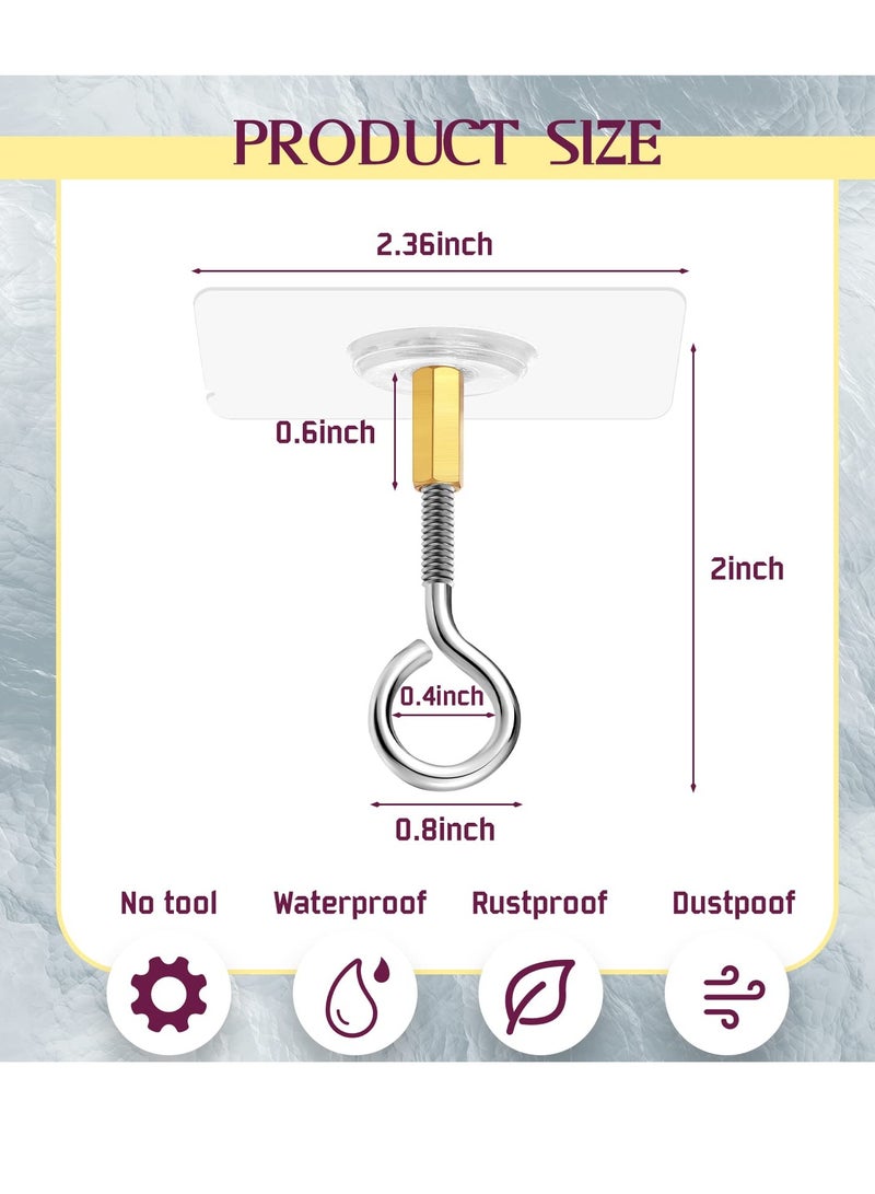 Zikra Ceiling Hooks, Self Adhesive Stainless Steel Eye Hooks, No Hole Hanger, Transparent Waterproof Seamless Oilproof Wall Hooks 4.5KG(max) for Hanging Plant Lights(10PCS) - Image 2