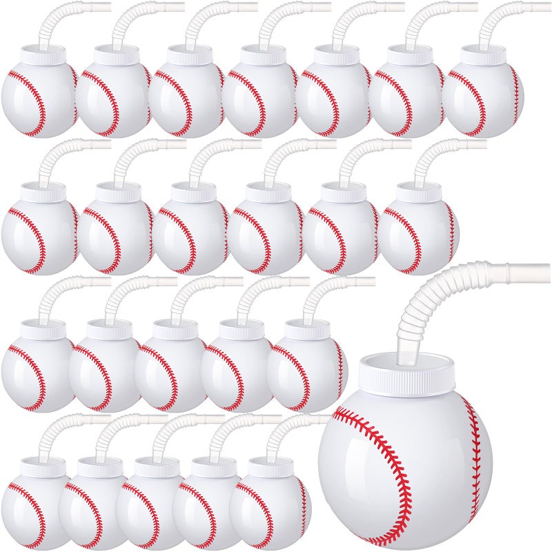 Eaasty Baseball Ball Shape Cups Bulk with Straws and Lids 10oz Plastic Reusable Baseball Party Cups Ball Shape Party Favors for Kids Birthday Competition Sport Fans Player Theme Supplies24 Pcs - Image 3
