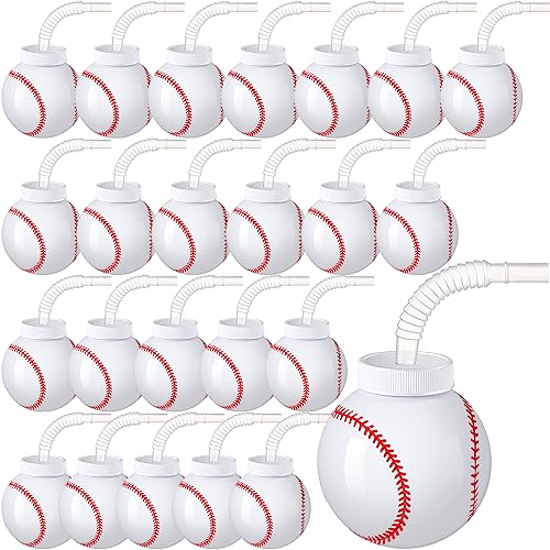 Eaasty Baseball Ball Shape Cups Bulk with Straws and Lids 10oz Plastic Reusable Baseball Party Cups Ball Shape Party Favors for Kids Birthday Competition Sport Fans Player Theme Supplies24 Pcs - Image 1