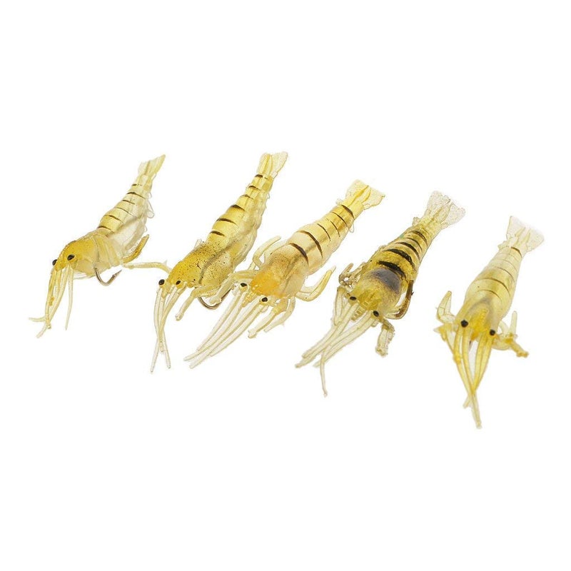 Electomania Shrimp Fishing Simulation Soft Prawn Lure Hook Tackle Bait Lures for Bream Bass Flathead Whiting Snapper (Green Yellow), 5Pcs - Image 3