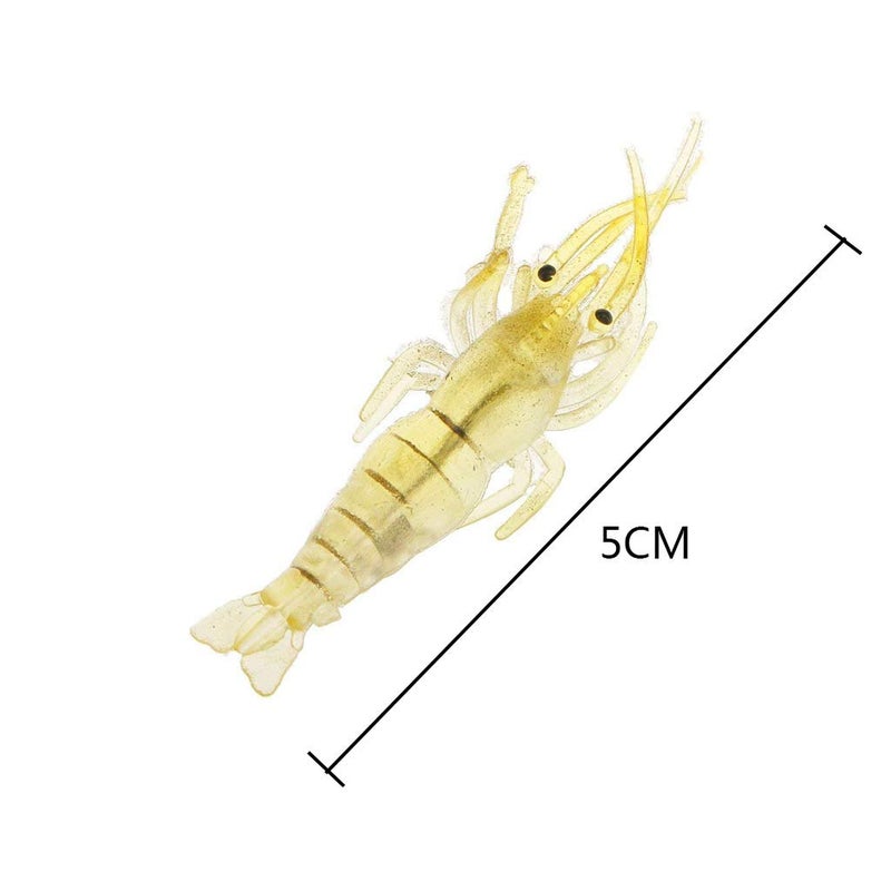 Electomania Shrimp Fishing Simulation Soft Prawn Lure Hook Tackle Bait Lures for Bream Bass Flathead Whiting Snapper (Green Yellow), 5Pcs - Image 2