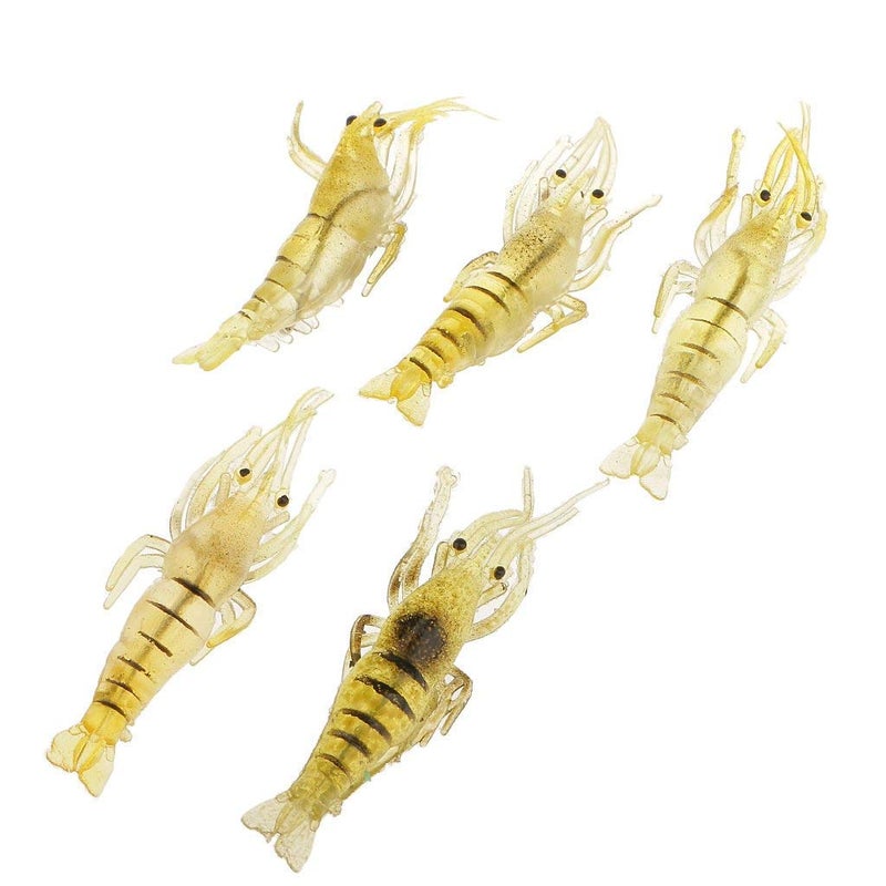 Electomania Shrimp Fishing Simulation Soft Prawn Lure Hook Tackle Bait Lures for Bream Bass Flathead Whiting Snapper (Green Yellow), 5Pcs - Image 1