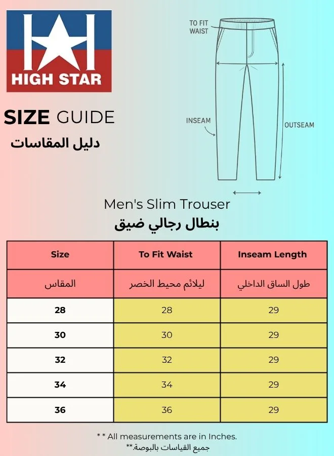 HIGH STAR Men's Taupe Cotton Blend Solid Pattern Full Length Cargo Slim Fit Trouser