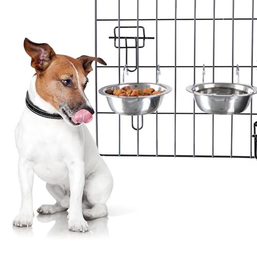 PETMAKER Set of 2 Stainless-Steel Dog Bowls - Cage, Kennel, and Crate Hanging Pet Bowls for Food and Water - 8oz Each and Dishwasher Safe by PETMAKER, Silver - Image 1