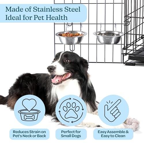 PETMAKER Set of 2 Stainless-Steel Dog Bowls - Cage, Kennel, and Crate Hanging Pet Bowls for Food and Water - 8oz Each and Dishwasher Safe by PETMAKER, Silver - Image 3