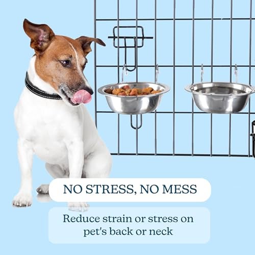 PETMAKER Set of 2 Stainless-Steel Dog Bowls - Cage, Kennel, and Crate Hanging Pet Bowls for Food and Water - 8oz Each and Dishwasher Safe by PETMAKER, Silver - Image 5