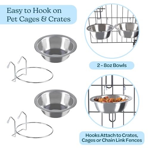 PETMAKER Set of 2 Stainless-Steel Dog Bowls - Cage, Kennel, and Crate Hanging Pet Bowls for Food and Water - 8oz Each and Dishwasher Safe by PETMAKER, Silver - Image 4