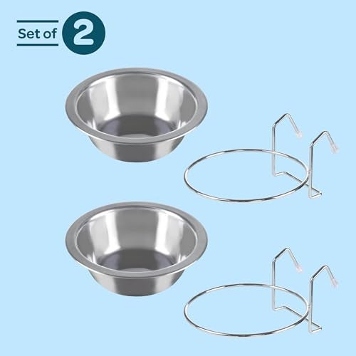 PETMAKER Set of 2 Stainless-Steel Dog Bowls - Cage, Kennel, and Crate Hanging Pet Bowls for Food and Water - 8oz Each and Dishwasher Safe by PETMAKER, Silver - Image 2