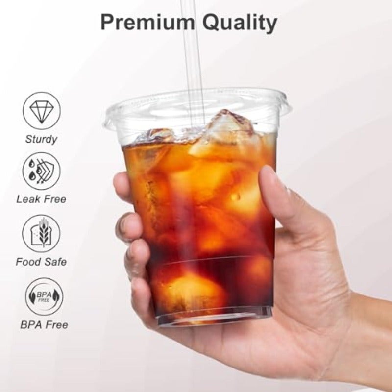 100 Pack - 16 oz Clear Plastic Cups with Lids and Straws Sturdy and Food Safe Iced Coffee Cups with lids Disposable Plastic Smoothie Cups for Cold Drinks - Image 3