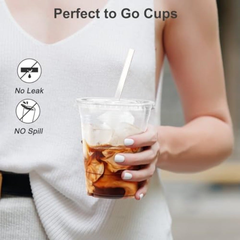 100 Pack - 16 oz Clear Plastic Cups with Lids and Straws Sturdy and Food Safe Iced Coffee Cups with lids Disposable Plastic Smoothie Cups for Cold Drinks - Image 4