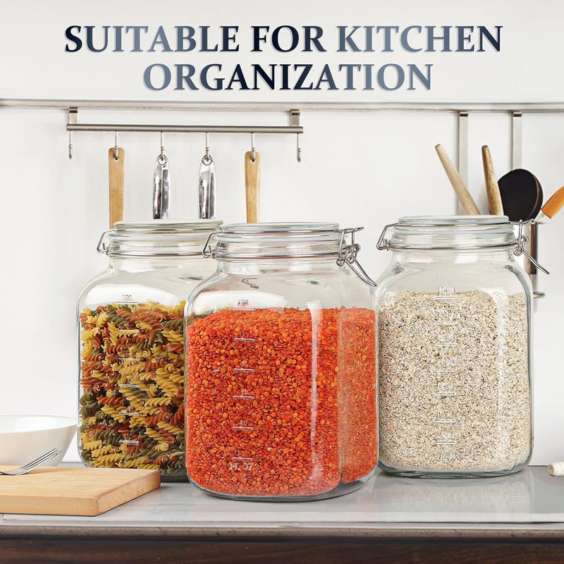 Folinstall 1 Gallon Square Super Wide-Mouth Glass Jars with Airtight Lids, Glass Storage Jars with 2 Measurement Mark, Sturdy Canning Jars with Large Capacity 4100 ML For Overnight Oats - Image 2