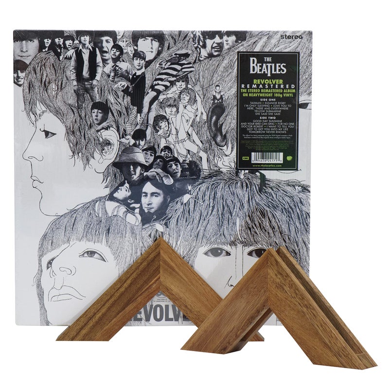 Tapeera Wooden Triangle Vinyl Record Stand Wall Mount - No Drill Wooden Vinyl Record Holder Accessories - Vinyl Record Display LP Floating Shelf - Album Frame For Vinyl Record No Screw (2 Stands) - Image 1