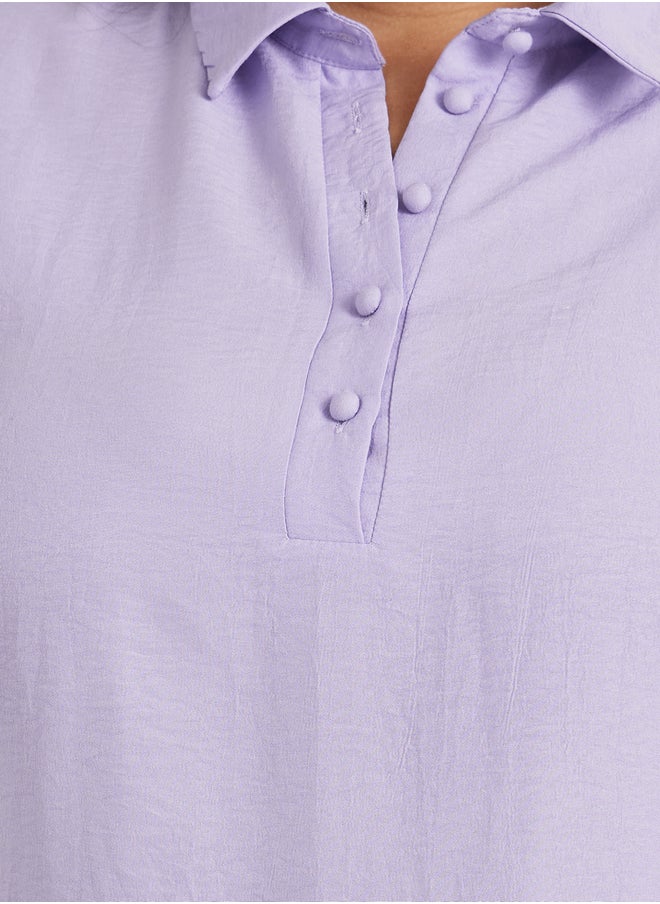 Styli Plus Size Textured Balloon Sleeve Regular Fit Popover Shirt  - Image 4