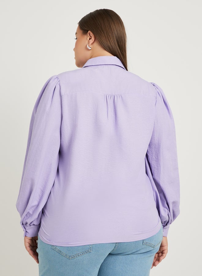 ستايلي قميص بوب أوفر بقصة عادية وأكمام بالون بنقوش بارزة للمقاسات الكبيرة - Image 5