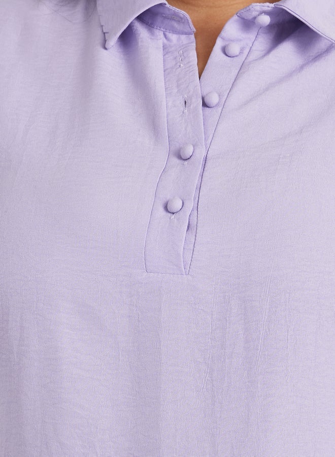 ستايلي قميص بوب أوفر بقصة عادية وأكمام بالون بنقوش بارزة للمقاسات الكبيرة - Image 4