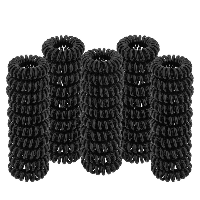 QIUTIMIY Spiral Hair Ties Small Black 50 Pcs Plastic Spiral Coil Ponytail Holders for Thick Hair No Crease Phone Cord Ties for All Types
