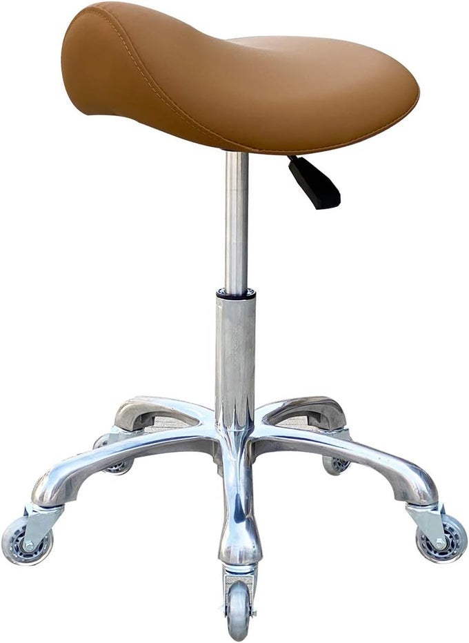 PROFESSIONAL SADDLE STOOL WITH WHEELS ERGONOMIC SWIVEL ROLLING HEIGHT ADJUSTABLE FOR CLINIC DENTIST BEAUTY SALON TATTOO HOME OFFICE CAMEL