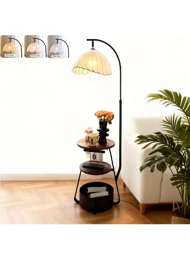 Adjustable Height Floor Lamp with Table,Multi-Functional Bedside Table Lamp with 3 Tier Storage Basket, 3 Color Temperature Reading Light, Modern Simple Storage Bedside Cabinet for Living Room, Home, Bedroom, or Hotel - Image 1