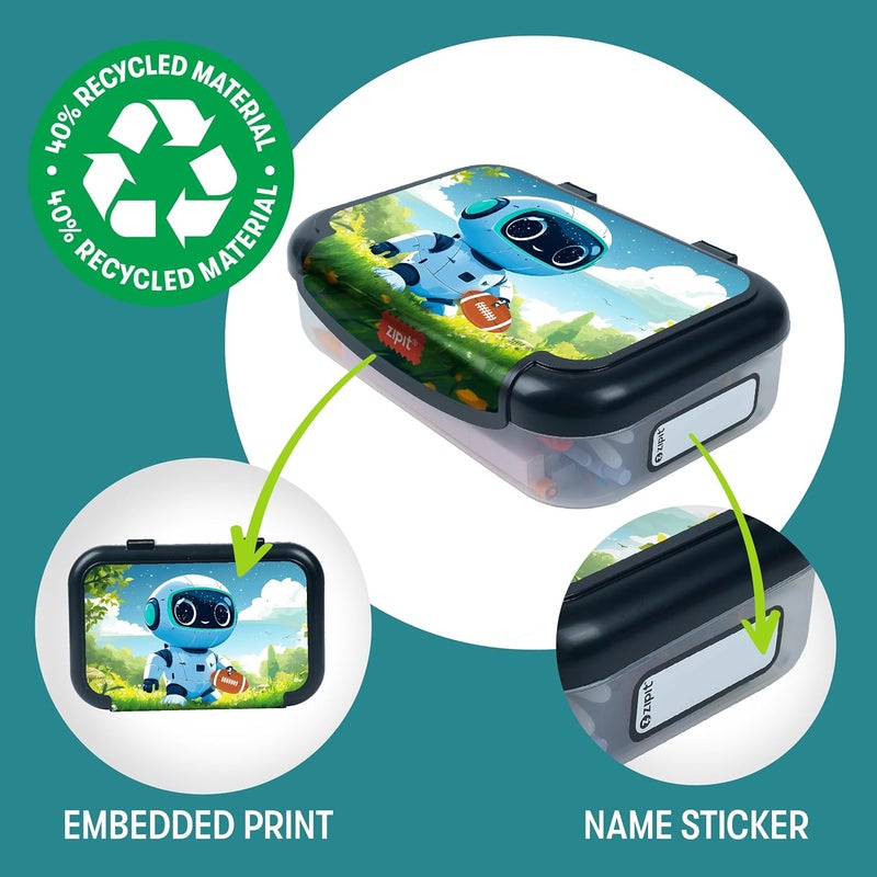 Zipit Recycled Plastic Pencil Box for Boys, Durable Pencil Case for School, Large Capacity Stationery Organizer Box, Robot - Image 2