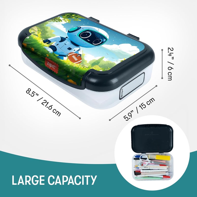 Zipit Recycled Plastic Pencil Box for Boys, Durable Pencil Case for School, Large Capacity Stationery Organizer Box, Robot - Image 3