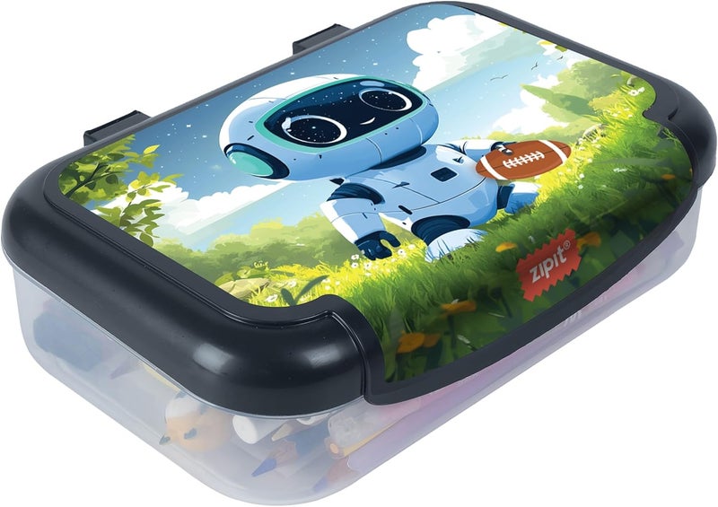 Zipit Recycled Plastic Pencil Box for Boys, Durable Pencil Case for School, Large Capacity Stationery Organizer Box, Robot - Image 1