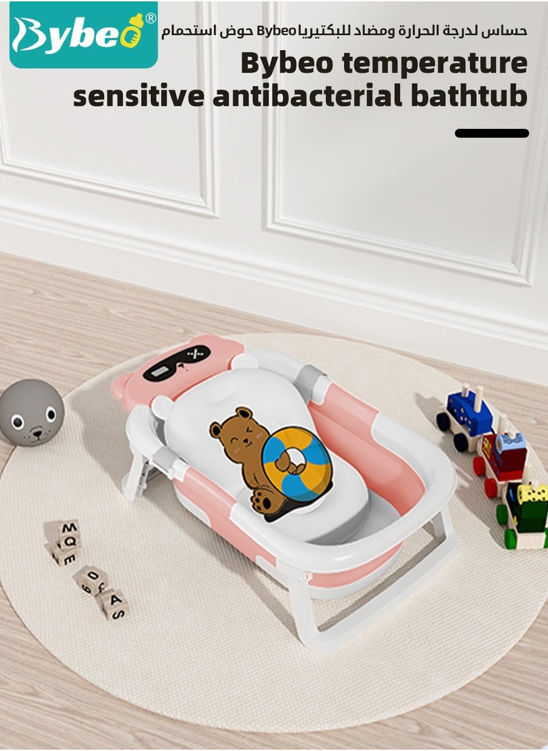 Bybeo 13 PCS Baby Bath Tub Foldable Bathtub With Temperature Sensing + Bathmat Cushion + Shower Cap + Washing Hair Shower Shampoo Cup *1 + Duckling toys *4 + Ocean Balls *5  - Image 2