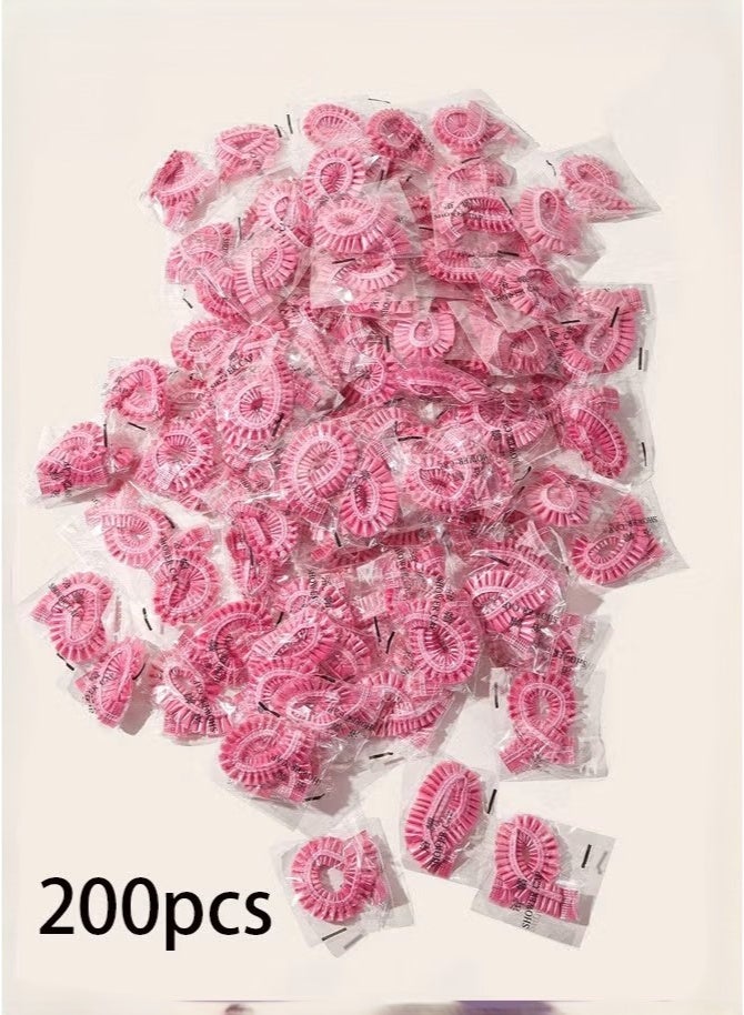 200-Piece Disposable Plastic Shower Hats Hair Women Waterproof Spa Salon Hotel Hair Dye Elastic Shower Hats Bathroom(Pink) - Image 1